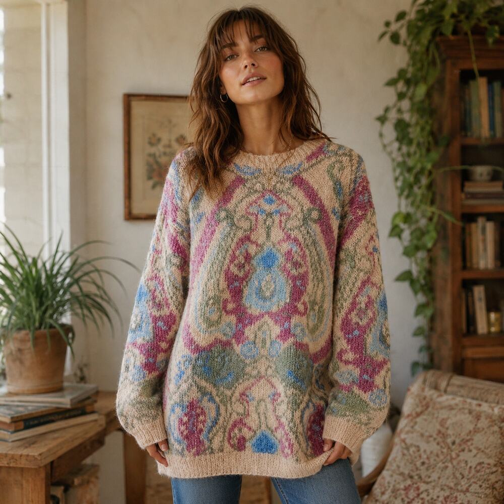 Classiques VTG SZ M Women's Mohair Knit Pastel Crew Neck Sweater Stunning